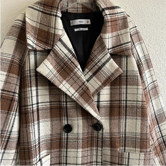Mango MNG Long Plaid Double Breasted Check Coat Wool Blend - Picture 8 of 11
